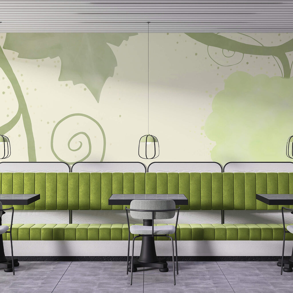 Green leaves and swirls on a white background Green leaves and swirls on a white background