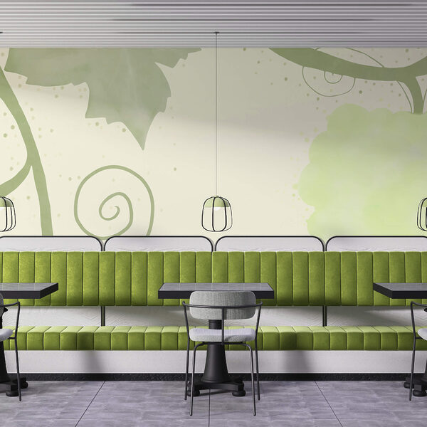 Green leaves and swirls on a white background Green leaves and swirls on a white background