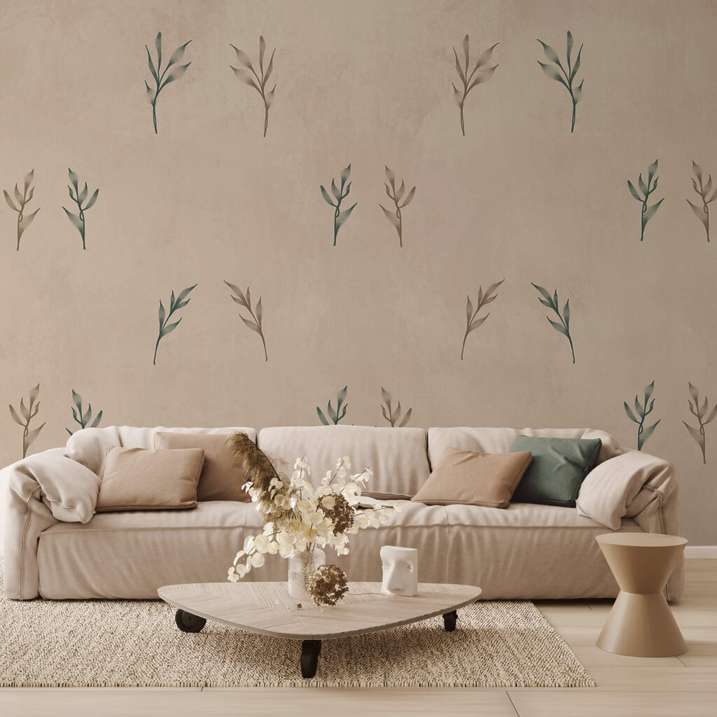 Pattern of leaves on a beige background