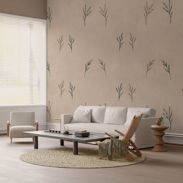 Pattern of leaves on a beige background