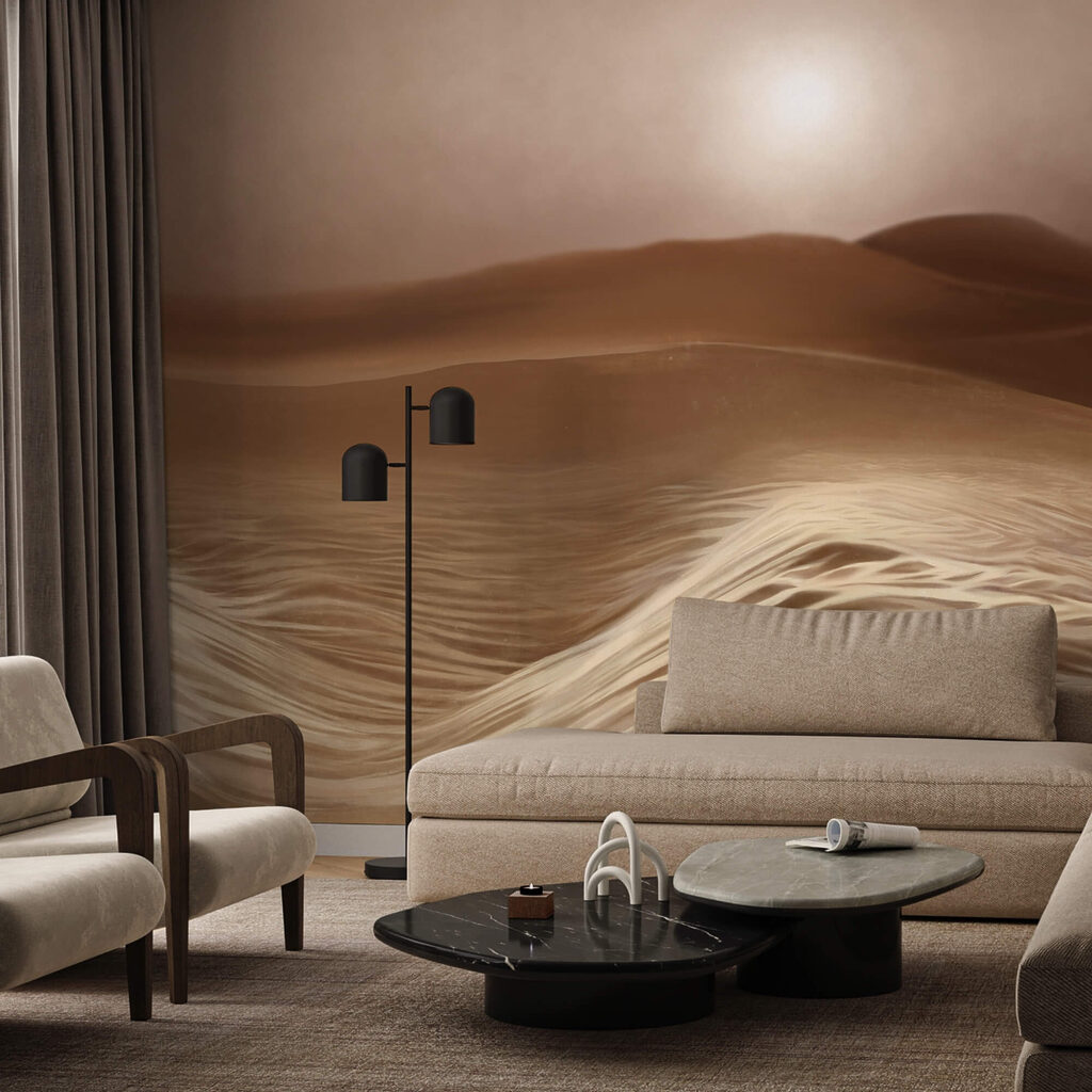 Desert with waves and a sun