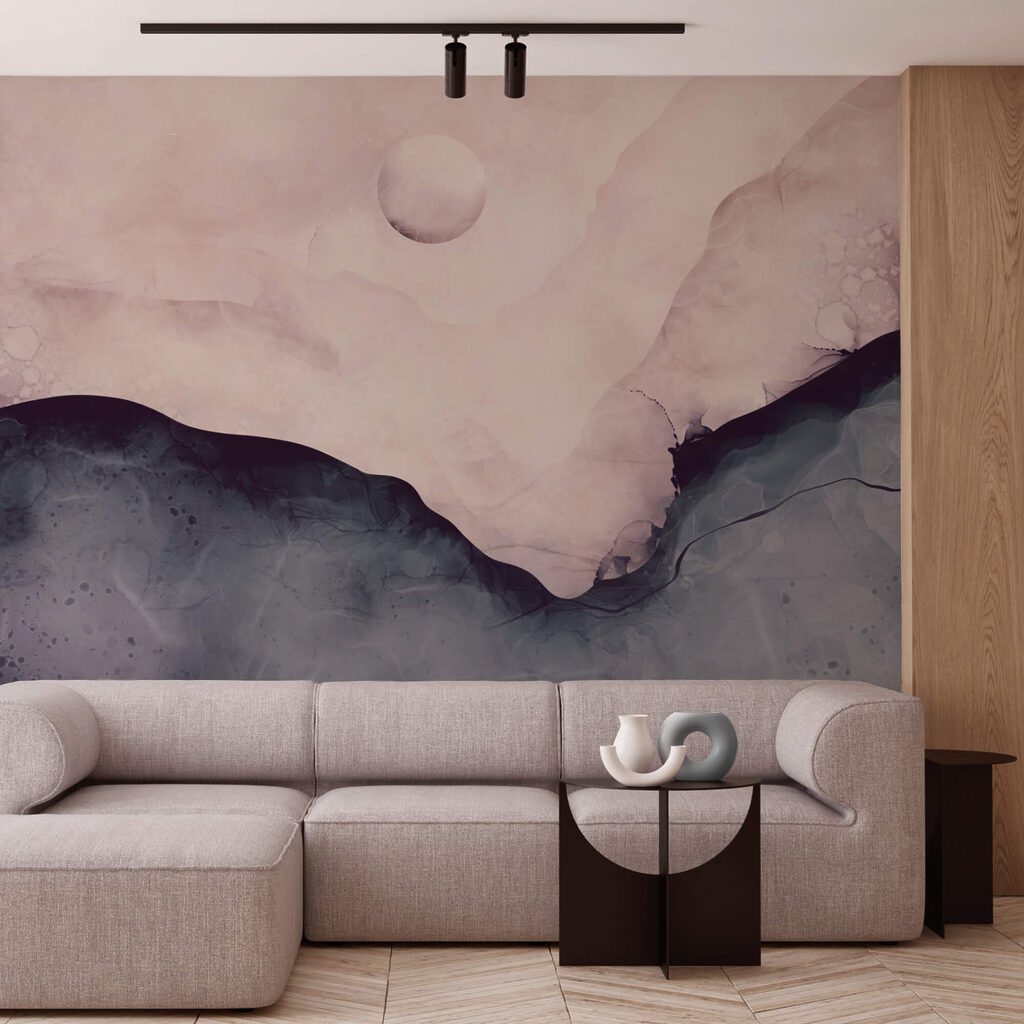 Painting of a mountain with a moon Painting of a mountain with a moon