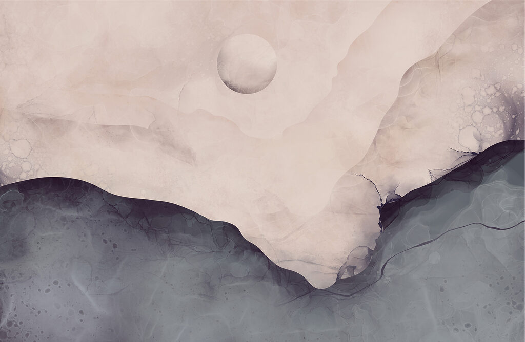 Painting of a mountain with a moon Painting of a mountain with a moon