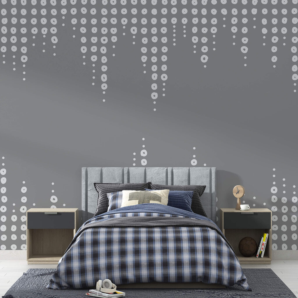 Grey and white background with dots
