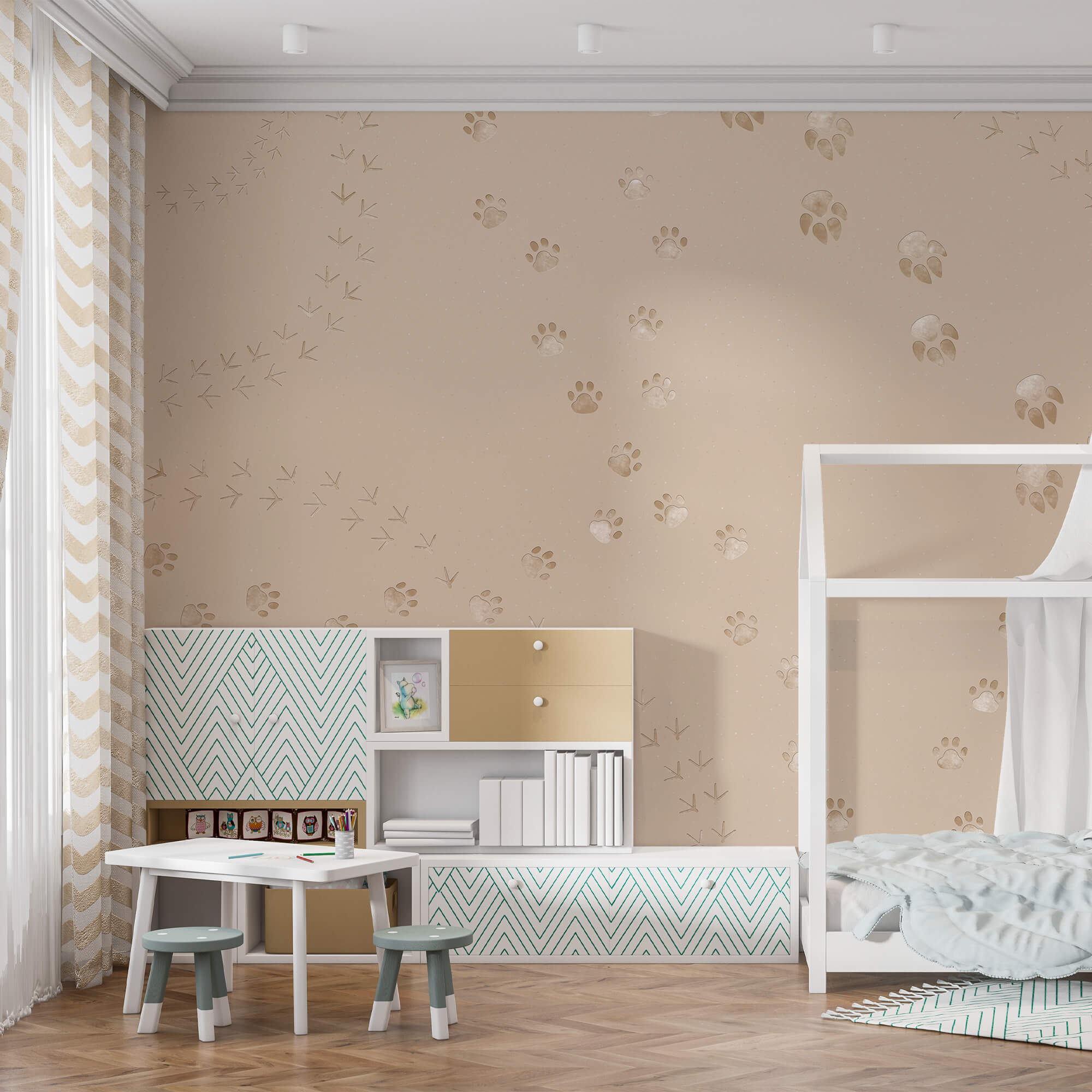 Pattern of paw prints and birds Pattern of paw prints and birds