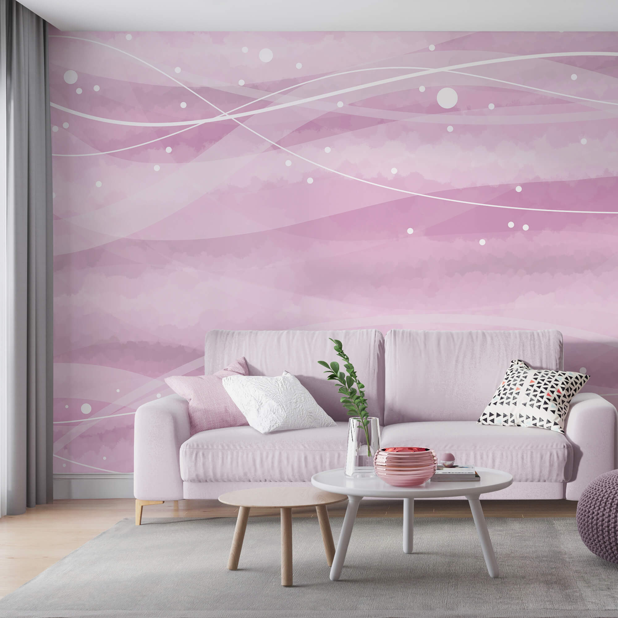 Pink background with white lines and dots Pink background with white lines and dots