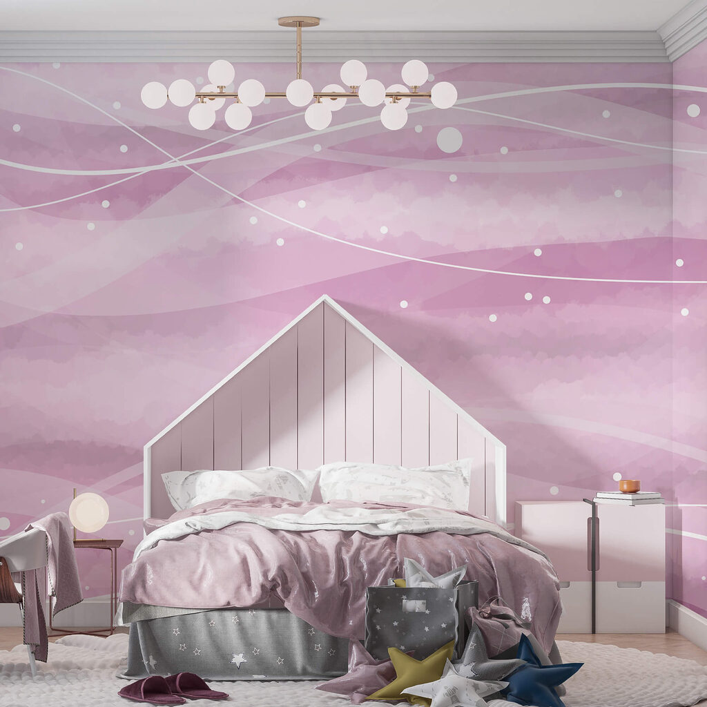 Pink background with white lines and dots Pink background with white lines and dots