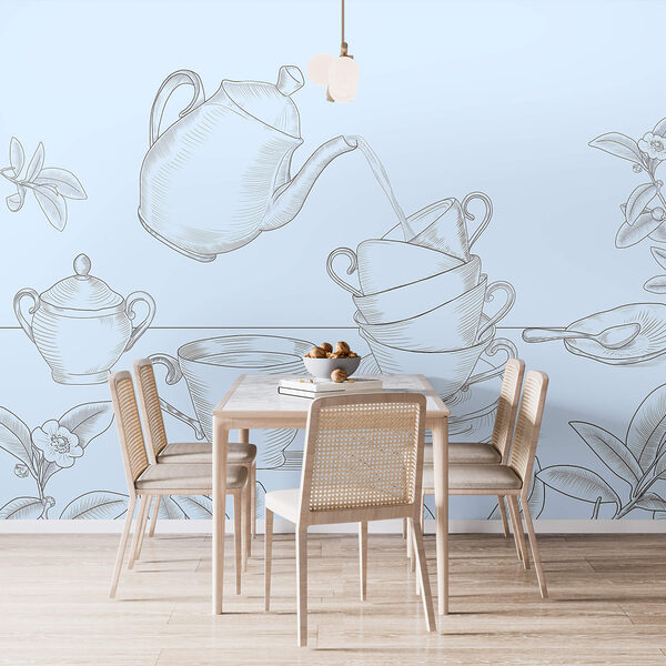 Wall murals Wall murals Teapot pouring into a stack of teacups (SKU: t00418)