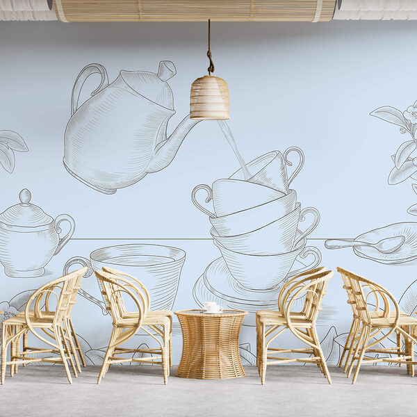 Teapot pouring into a stack of teacups Teapot pouring into a stack of teacups