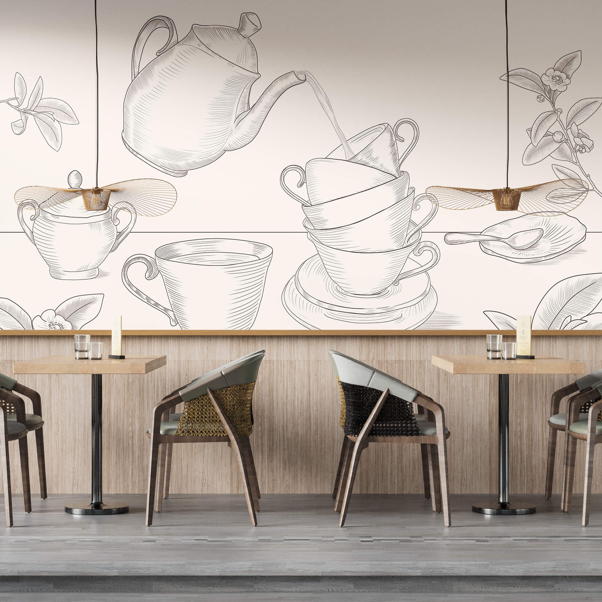 Teapot pouring into a stack of teacups Teapot pouring into a stack of teacups