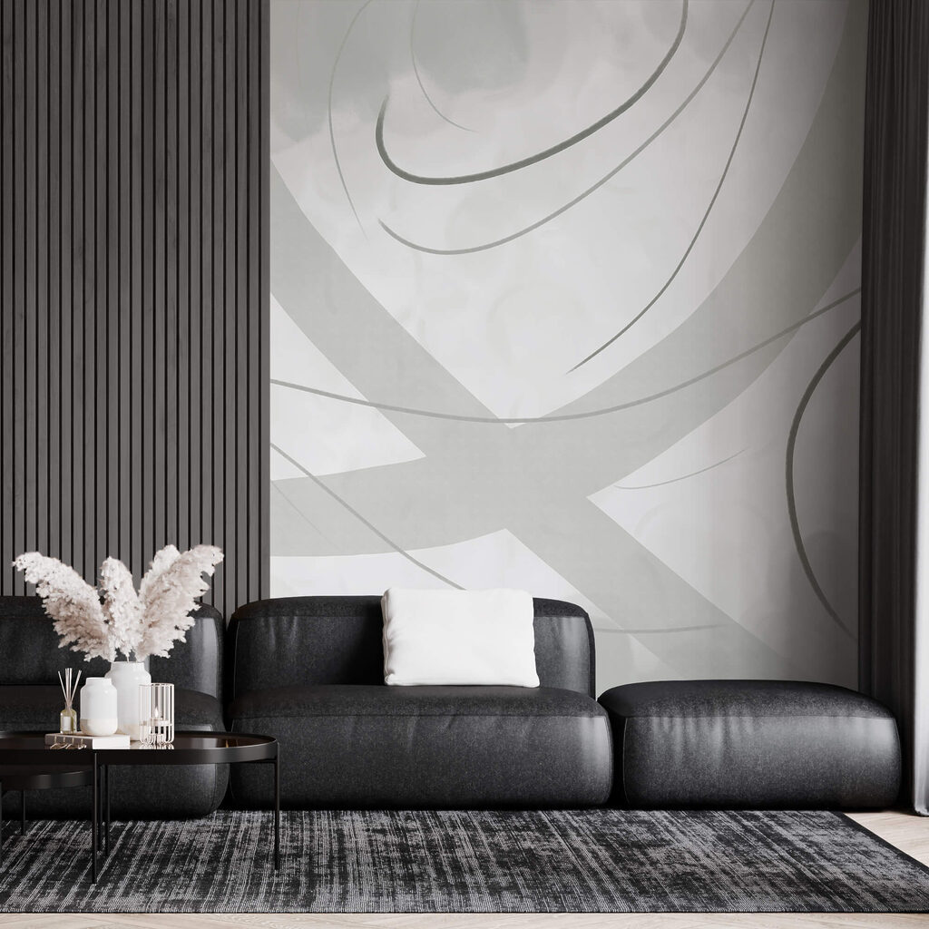 White and grey background with lines and curves