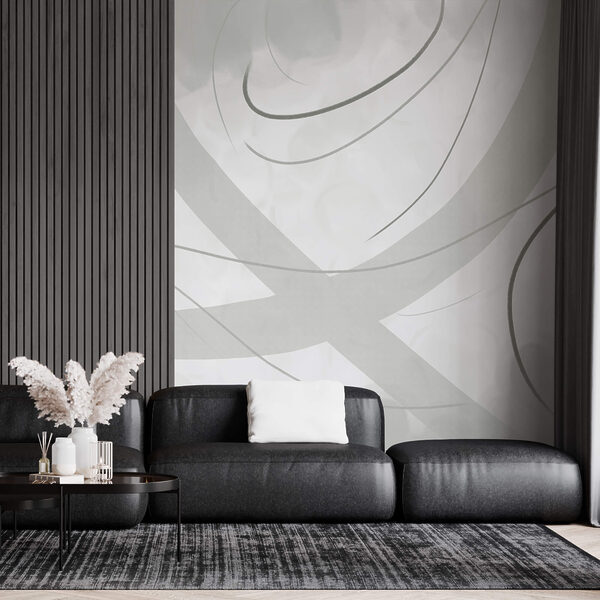 White and grey background with lines and curves