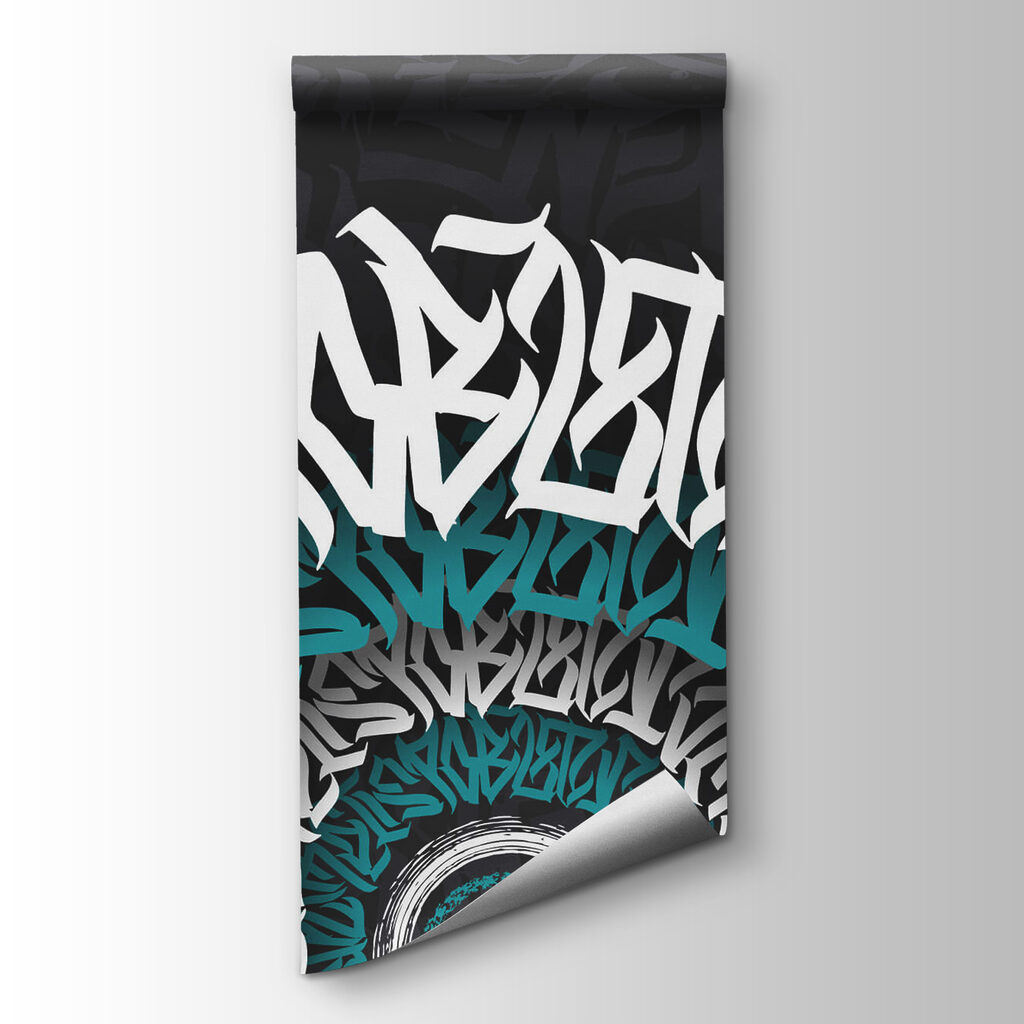 White and blue graffiti on a black background White and blue graffiti on a black background