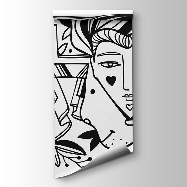 Black and white drawing of a person's face