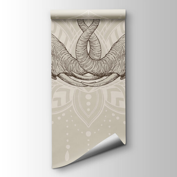 Two elephants with their trunks curled up