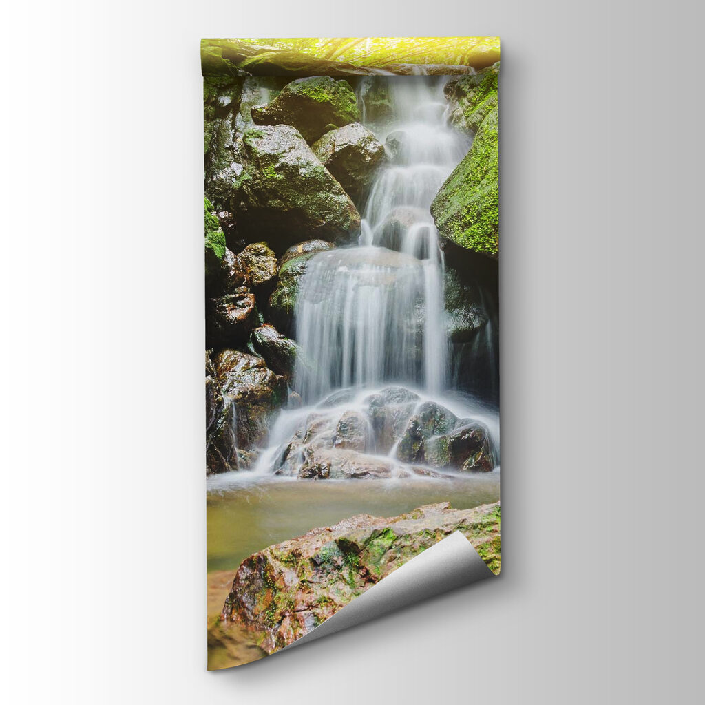 Waterfall over rocks with moss Waterfall over rocks with moss