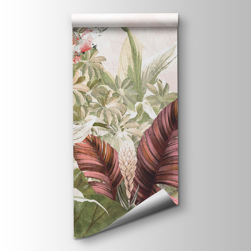 Painting of birds flying over a plant