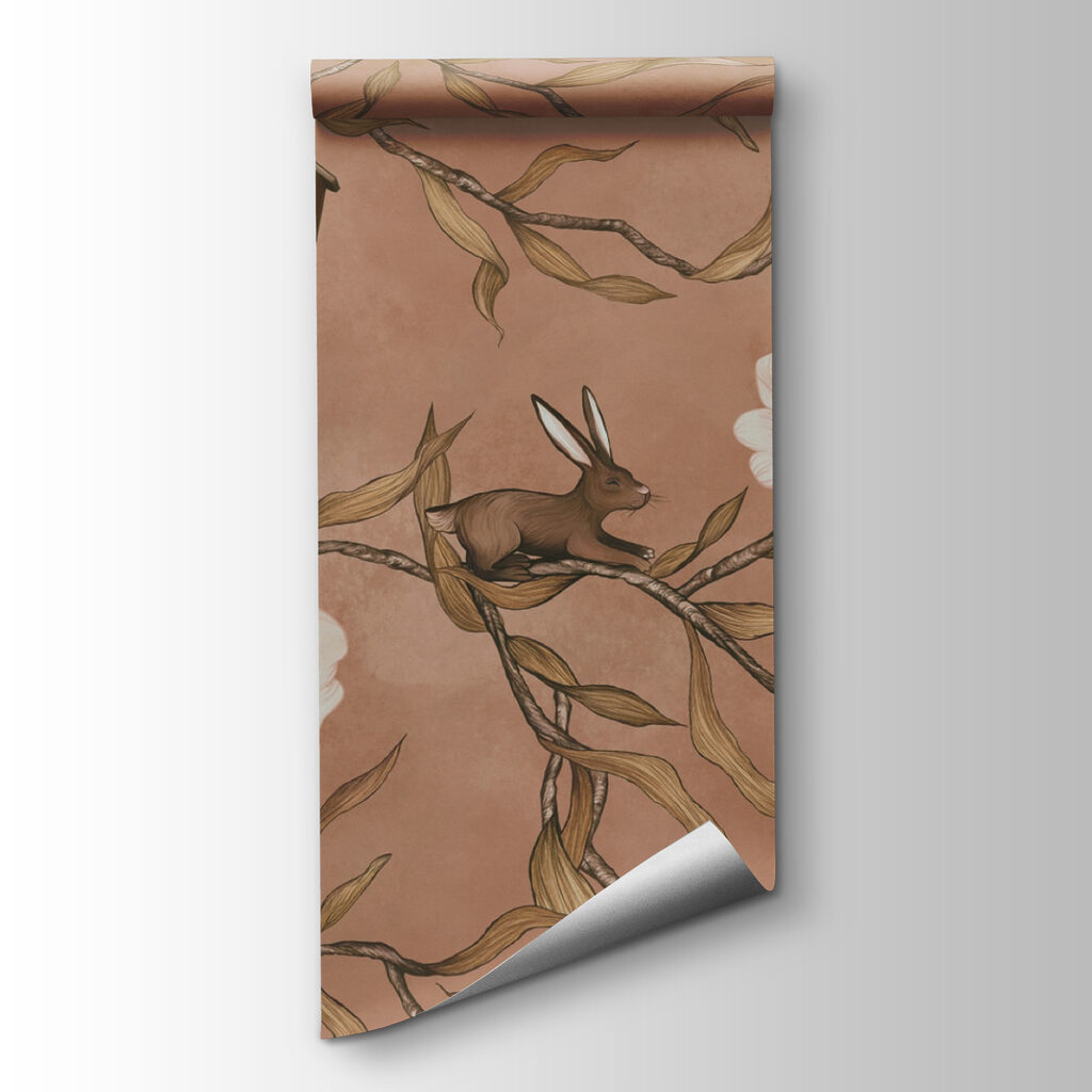 Wallpaper with rabbits and flowers Wallpaper with rabbits and flowers