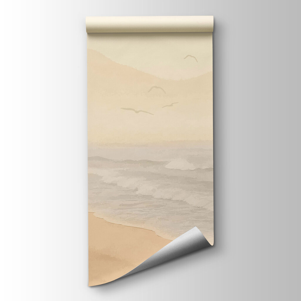 Beach with waves and birds