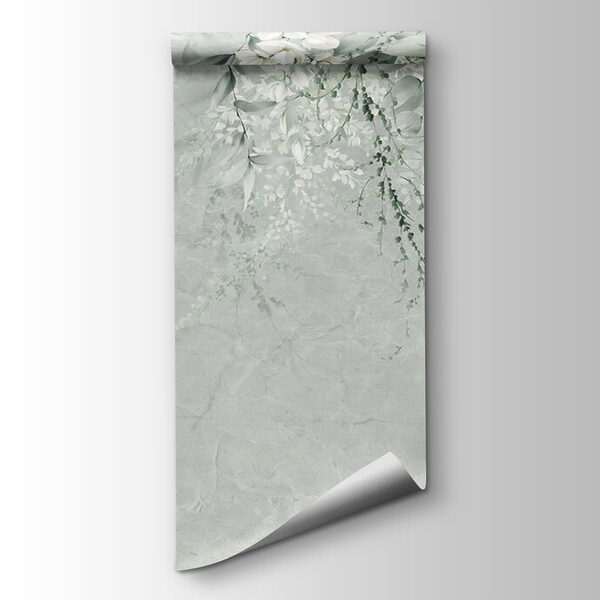 White flowers and green leaves on a white background White flowers and green leaves on a white background