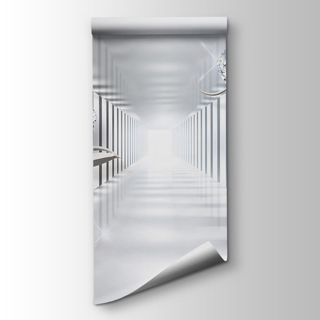 White hallway with diamonds and flowers