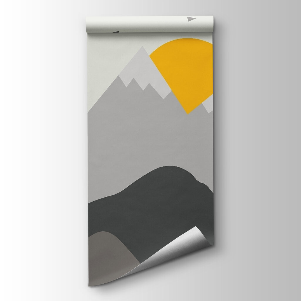 Mountain landscape with a hot air balloon and a sun Mountain landscape with a hot air balloon and a sun