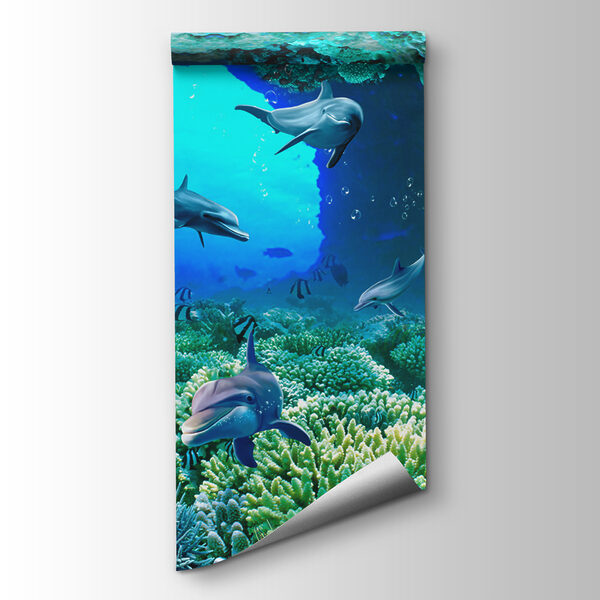 Group of dolphins and fish under water Group of dolphins and fish under water