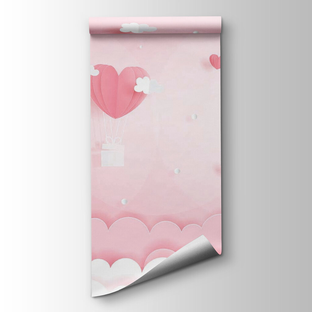 Pink paper cutout of hot air balloons and clouds Pink paper cutout of hot air balloons and clouds
