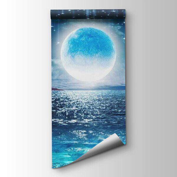 Moon over water with stars and clouds