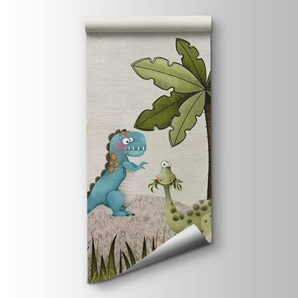 Cartoon dinosaur in a field