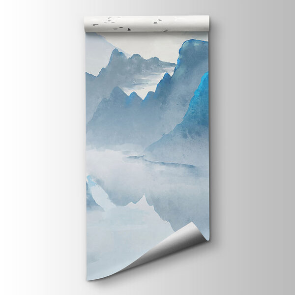 Watercolor painting of mountains and birds Watercolor painting of mountains and birds