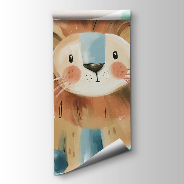Cartoon lion with blue and white spots