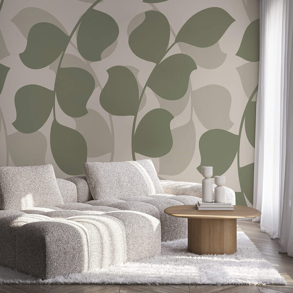 Wall murals Wall murals Pattern of leaves on a beige background (SKU: t00401)