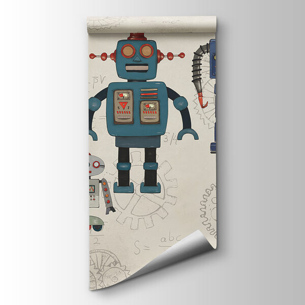 Group of robots with math equations