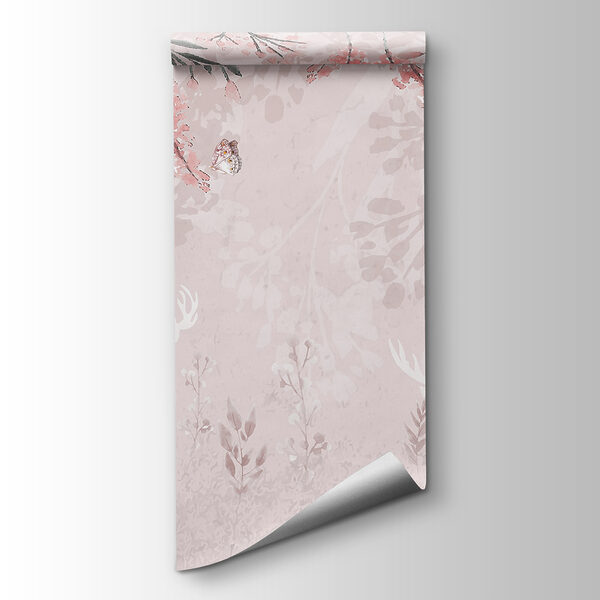 White deer and butterflies and flowers