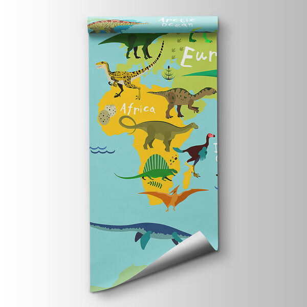 Map of dinosaurs with white text Map of dinosaurs with white text