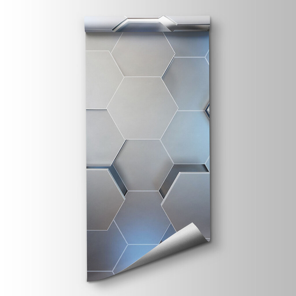 White hexagons with blue lights White hexagons with blue lights