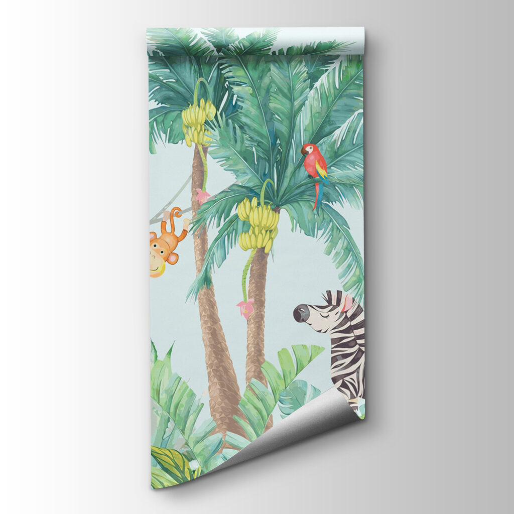 Giraffe and zebra in a jungle