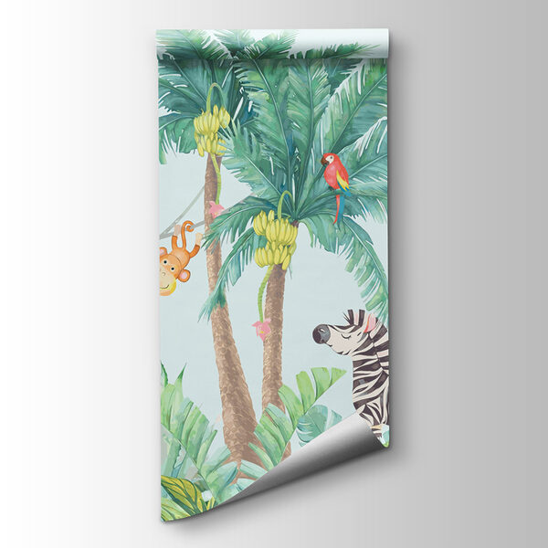 Giraffe and zebra in a jungle