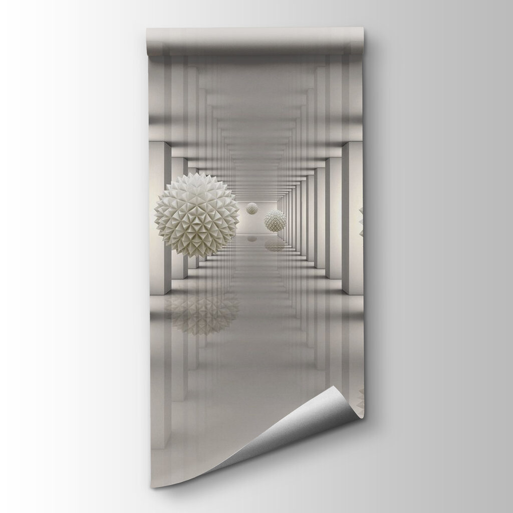 White room with white columns and white balls