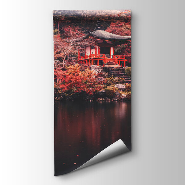 Small building with red bridge over water Small building with red bridge over water