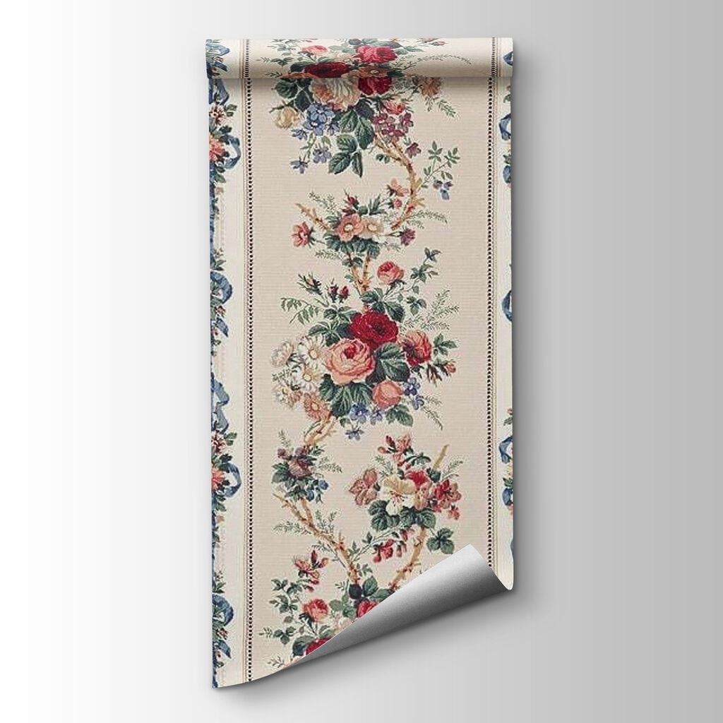 Wallpaper with flowers and ribbons