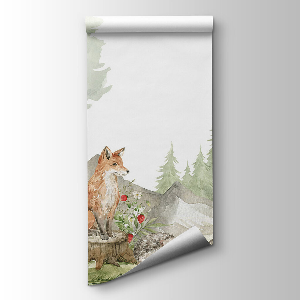 Watercolor painting of animals in the forest