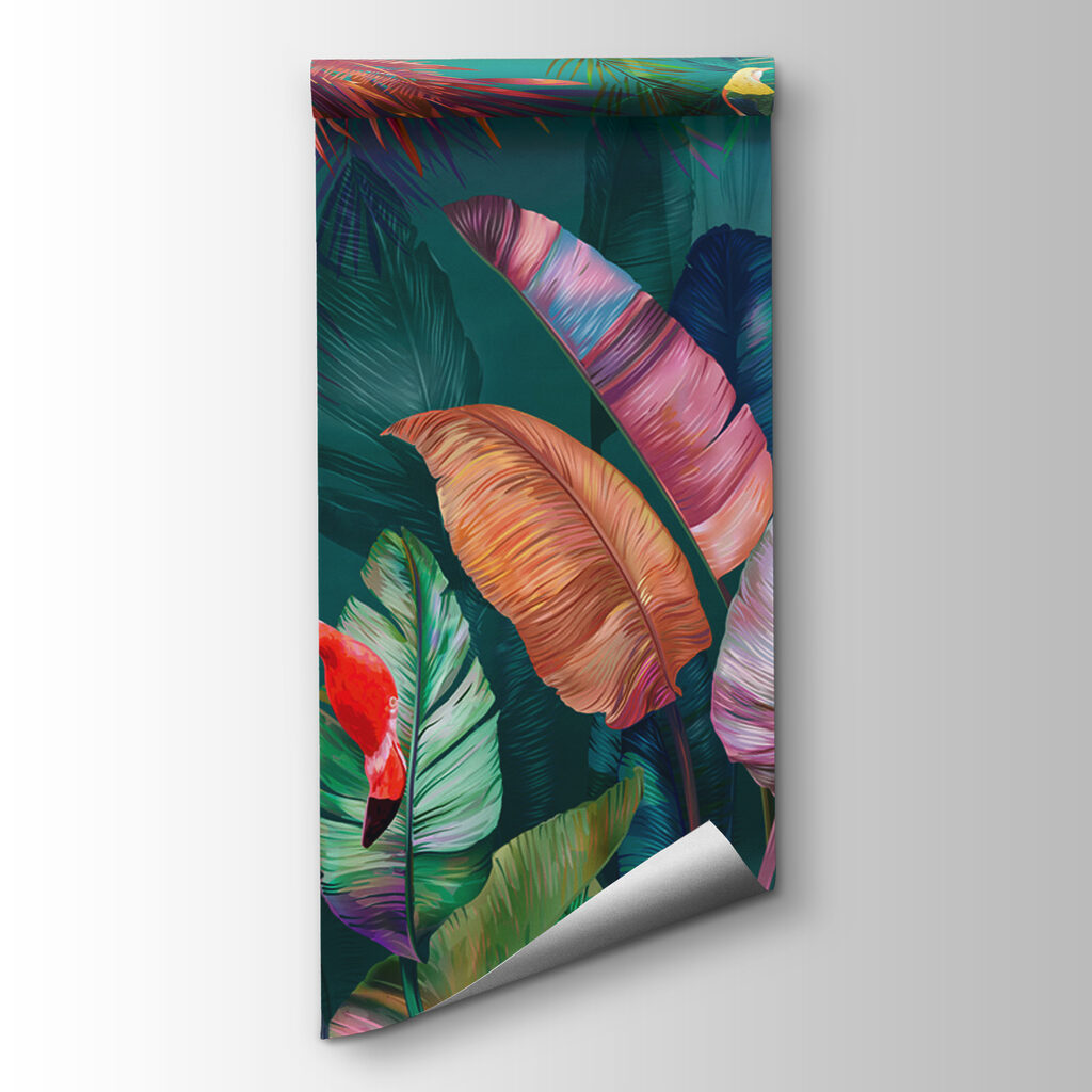 Flamingos and colorful leaves Flamingos and colorful leaves