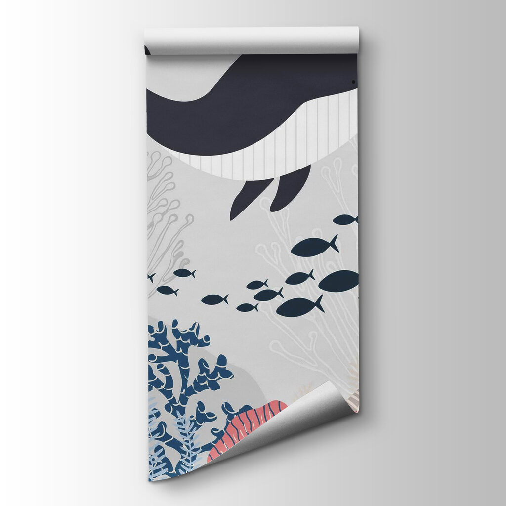 Whale and fish swimming in the ocean