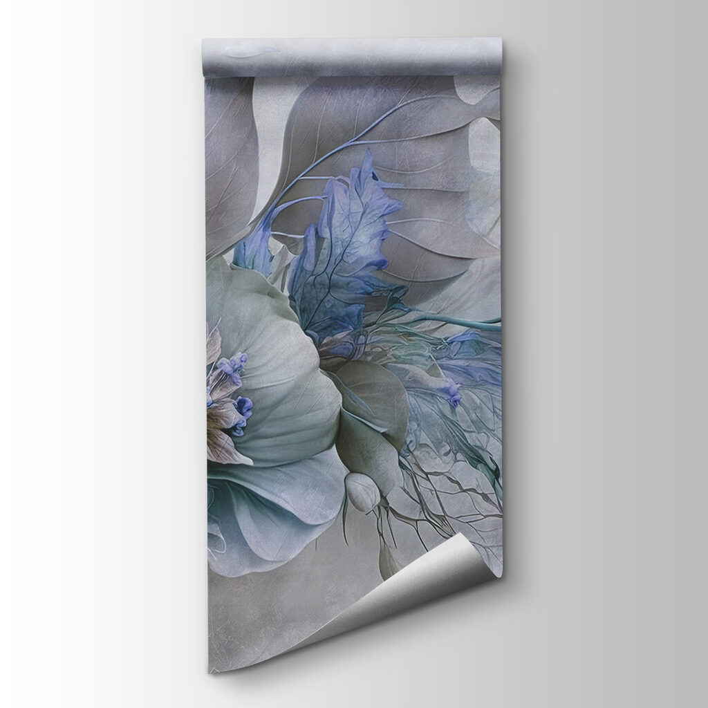 A painting of flowers and leaves