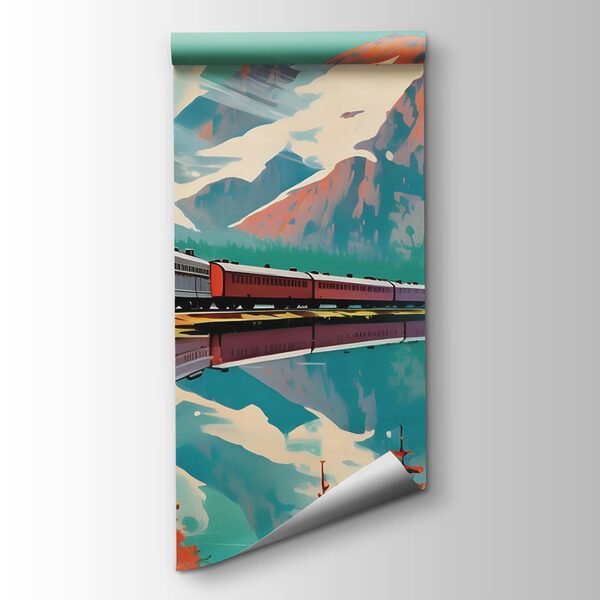 Train on the tracks by a lake