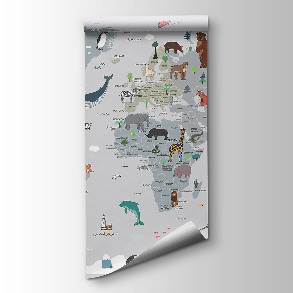 Map of the world with animals Map of the world with animals