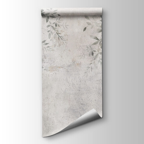 White wall with leaves and flowers White wall with leaves and flowers