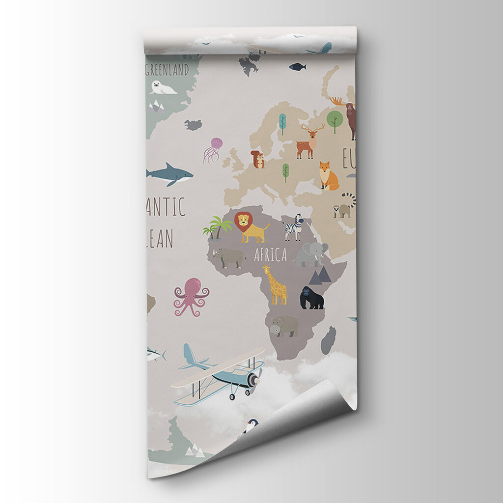 Map of the world with animals and birds Map of the world with animals and birds